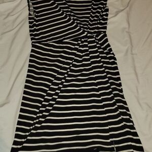 Loft NEW Womens Size Medium Black White Striped Sleeveless Dress A Line Mini